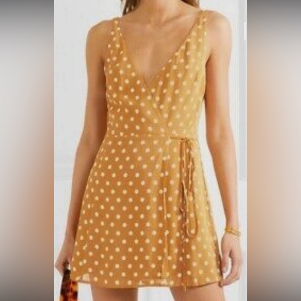 Reformation Mini Wrap Dress Yellow Polka Dot Pattern Size Small